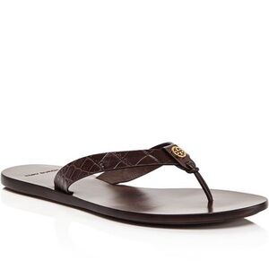 Tory Burch Dark Brown Croc Embossed Flip-Flops